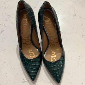 Sam Edelman green croc heels. Worn once in house but too high for me to walk in.